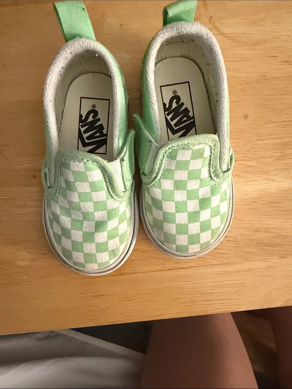 Vans Kids Slip-On Checkerboard Sneakers - Light Green & White